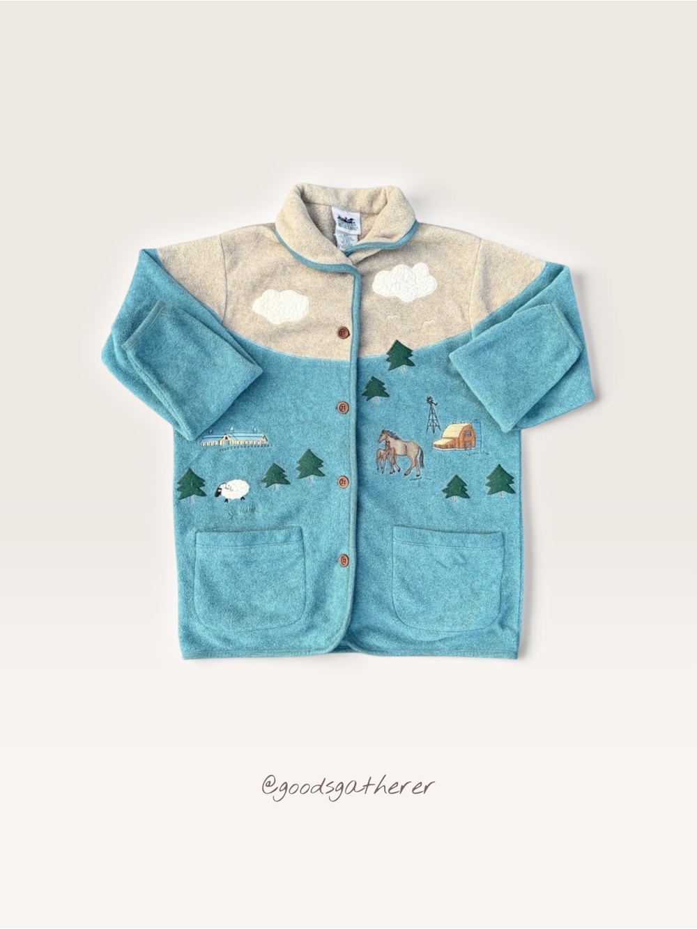 VINTAGE Northern Reflections Fleece Jacket Horses Cabin Trees Outdoors